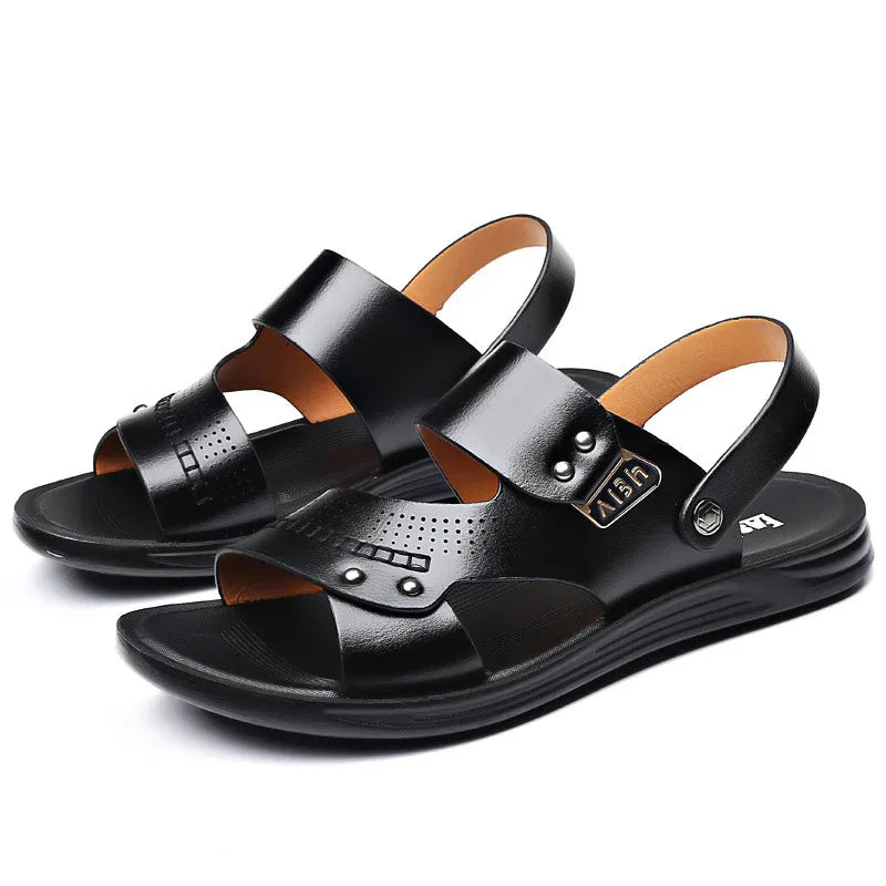 Sandales pour hommes en cuir véritable, résistantes à l'usure, antidérapantes et respirantes