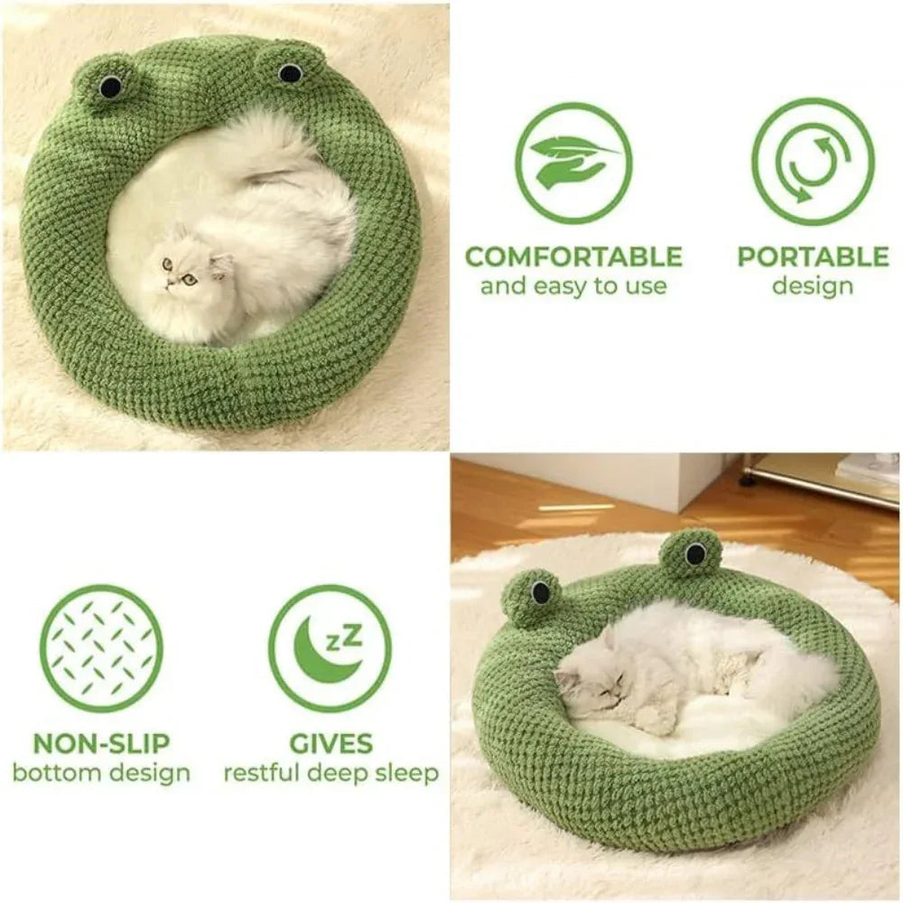 Cartoon Froschförmiges, süßes, bequemes Katzen- und Hundebett