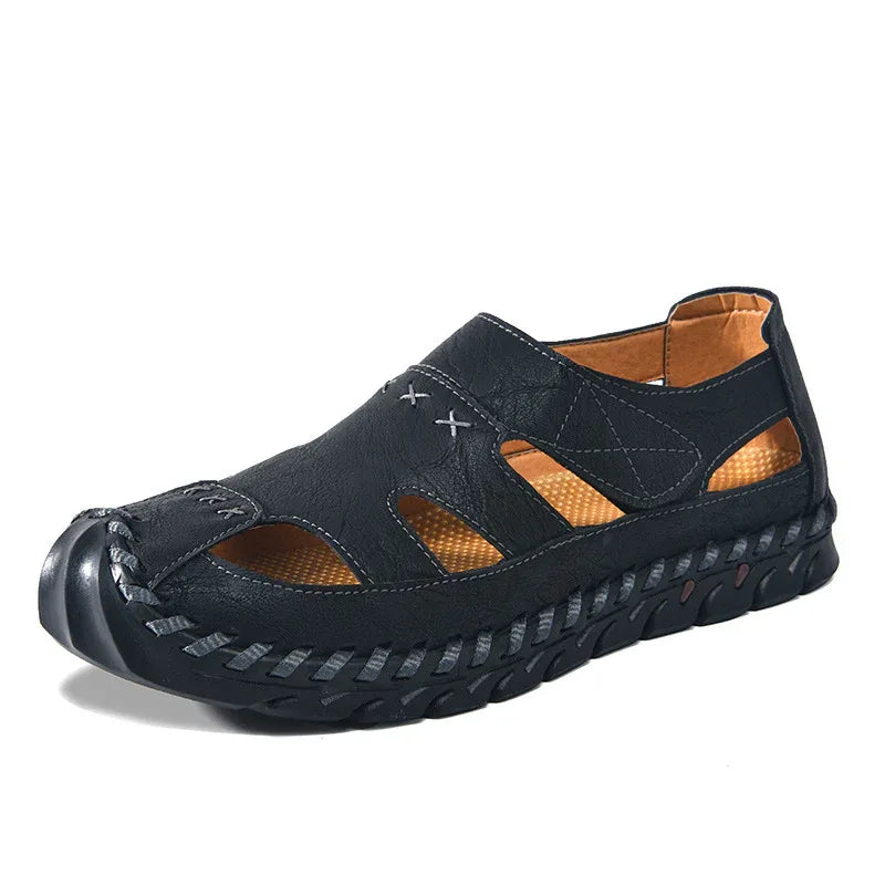 Chaussures décontractées pour hommes, sandales à scratch cousues à la main