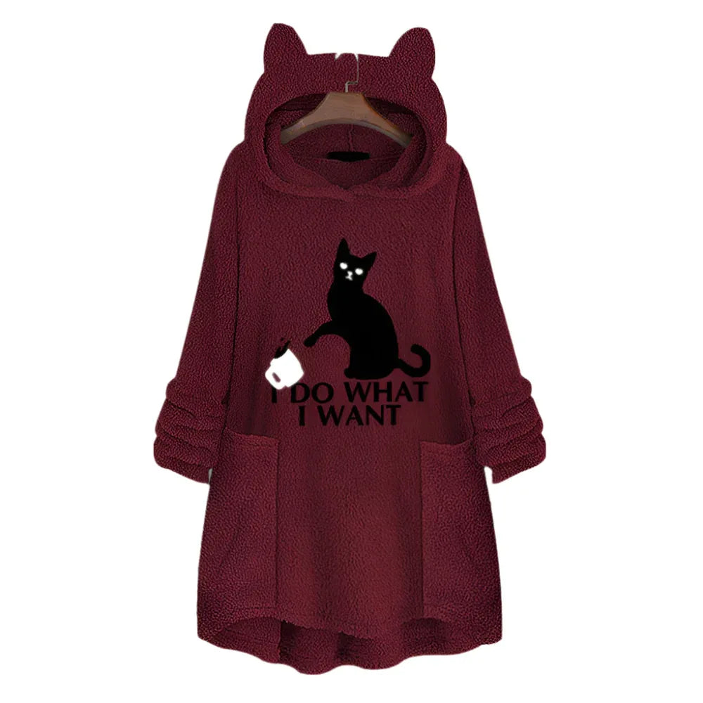 Damen Longpullover mit Katzenmotiv