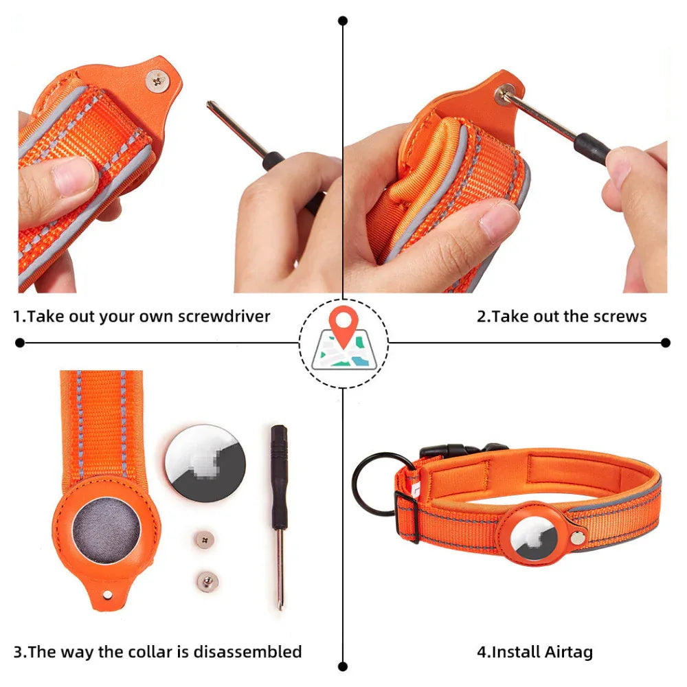 Collier Airtag en cuir et nylon pour chien, chat, animal de compagnie, traceur de localisation anti-perte