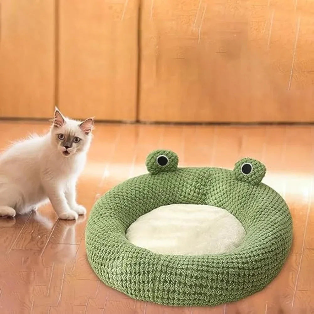 Cartoon Froschförmiges, süßes, bequemes Katzen- und Hundebett
