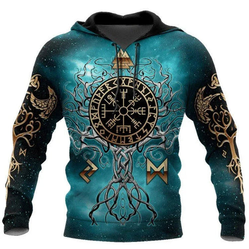 Sweats à capuche imprimés motif Viking nordique en 3D