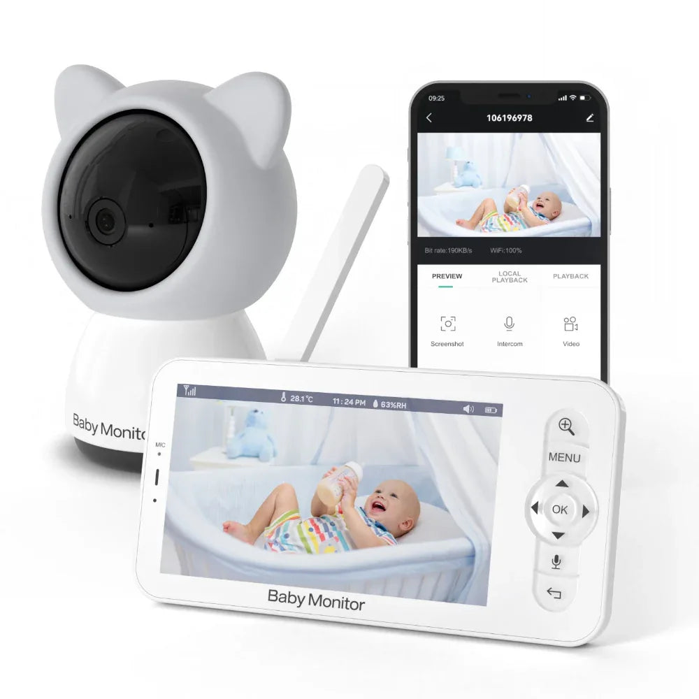 Moniteur Bébé Vision Nocturne Infrarouge 1080P avec Écran de 5 Pouces