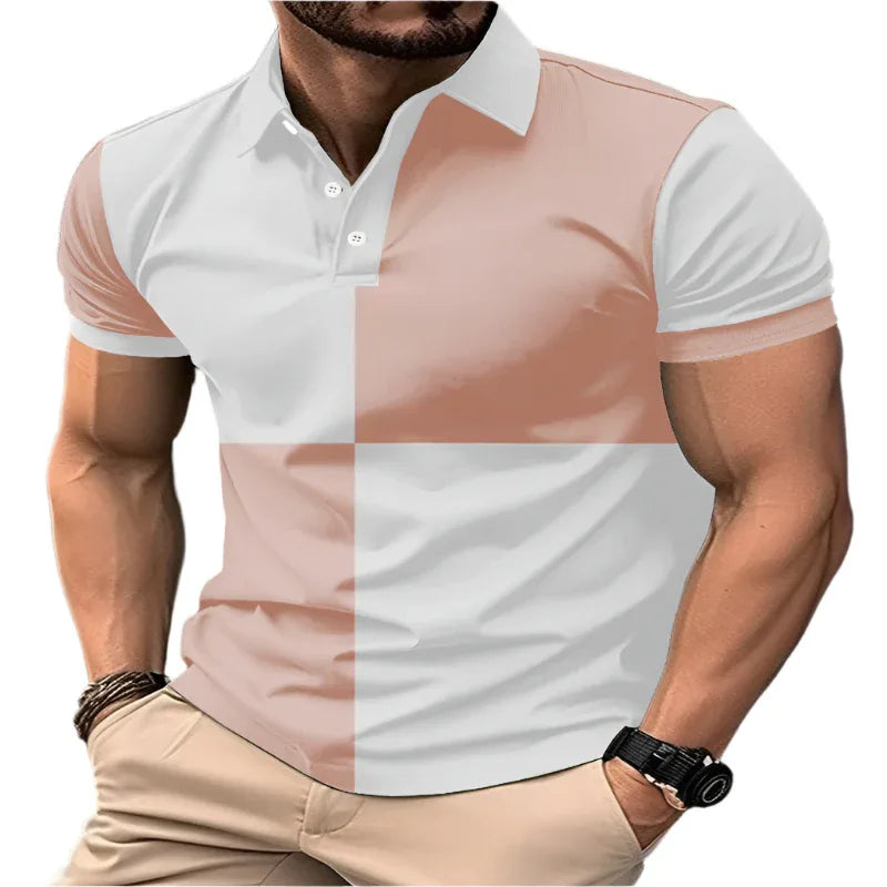 Freizeit Sport Kurzarm Polohemd mit Farbnähten und Umlegekragen Herrenbekleidung