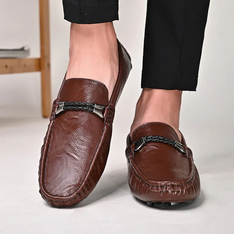 Übergrößen Cowhide Freizeitschuhe Herren Britische One Pedal Loafers