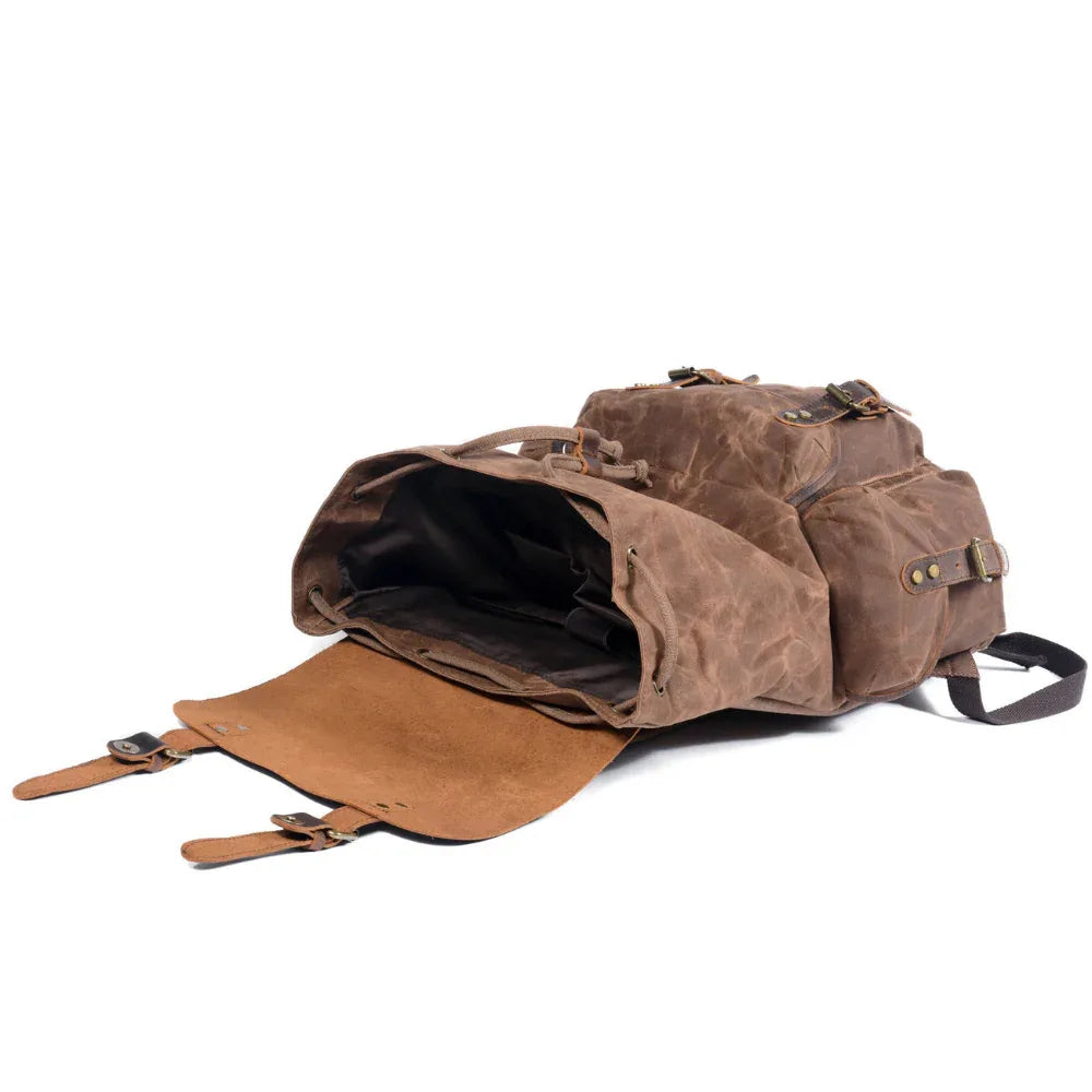 Studenten Rucksack Retro Rucksack Kordelzug Herren Ölwachs Canvas Tasche