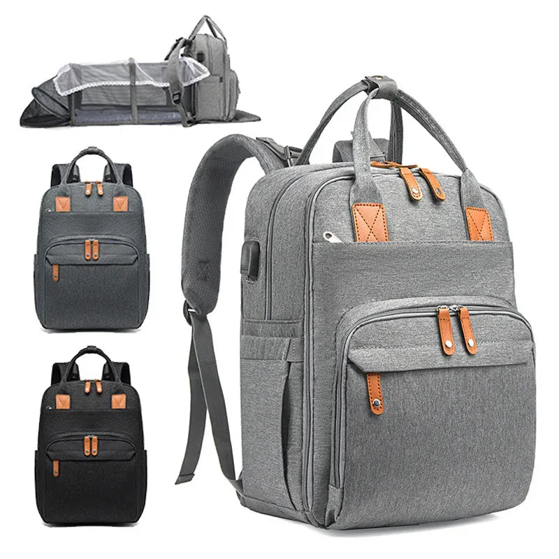 Maternity Unisex Wickeltasche mit USB-Ladeanschluss, isolierten Fächern, großem Fassungsvermögen und tragbarem, faltbarem Babybett