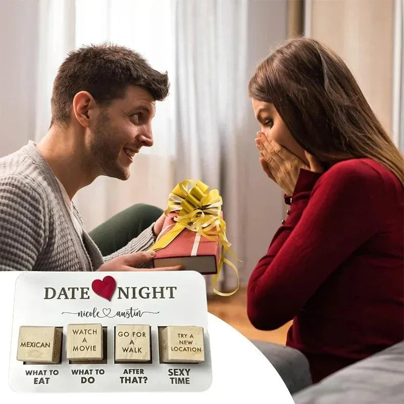 Jeu de dés en bois pour soirée romantique en amoureux