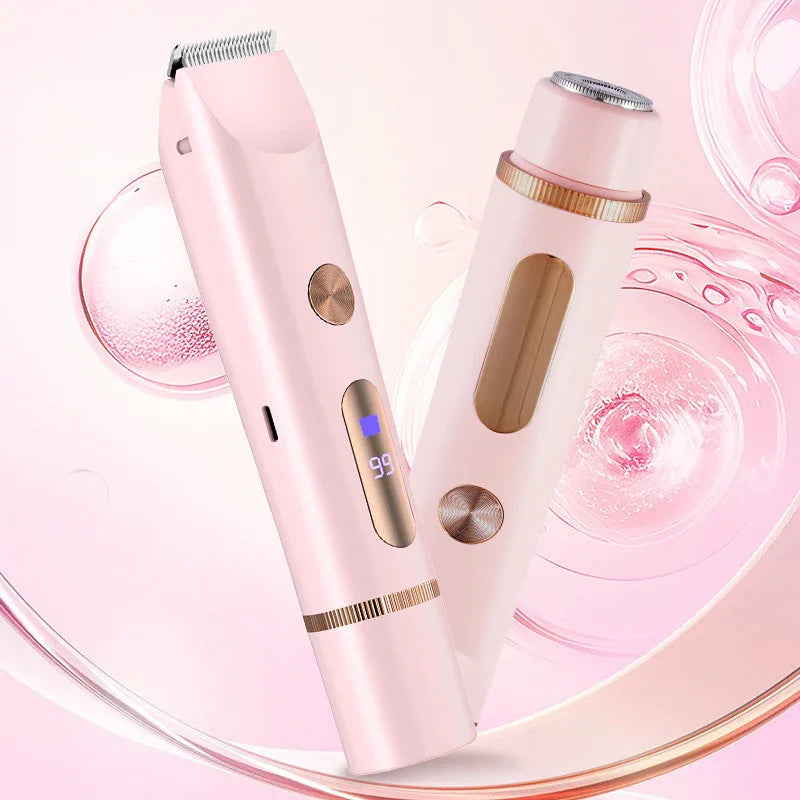 Rasoir corporel électrique polyvalent pour femme, pour aisselles et zones intimes, avec deux têtes