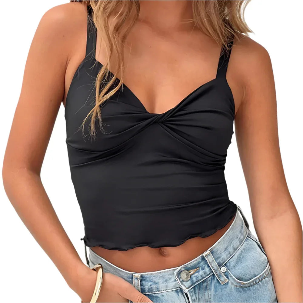 Caraco dos nu noué pour femme, top bandeau taille ajustée à bords ondulés