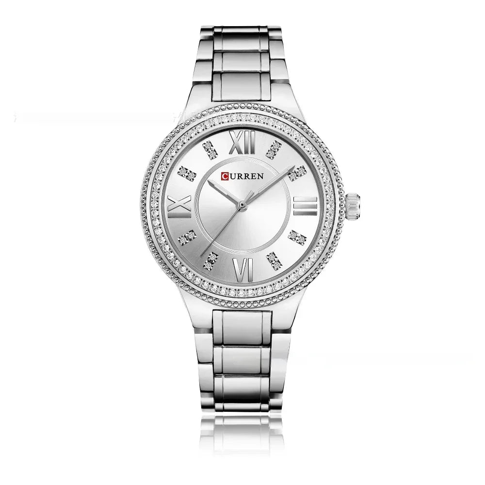 Damen Quarz Mode Wasserdichte Diamant Stahl Uhr