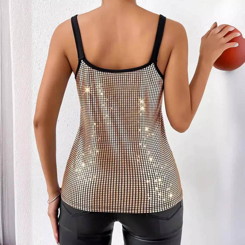 Sommer Pailletten Neckholder-Kettentop Damenbekleidung