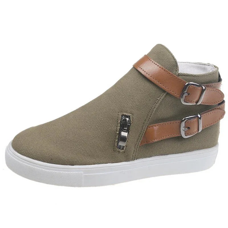Chaussures pour femmes baskets en toile à double boucle avec fermeture éclair latérale