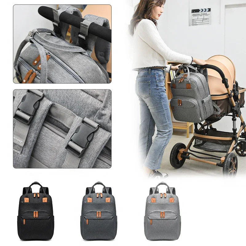 Maternity Unisex Wickeltasche mit USB-Ladeanschluss, isolierten Fächern, großem Fassungsvermögen und tragbarem, faltbarem Babybett
