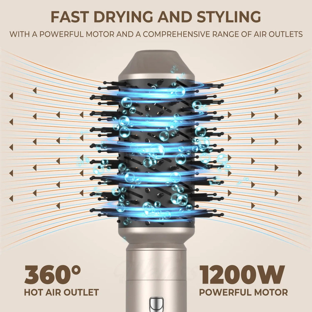 Brosse soufflante 6 en 1 avec ioniseur et tête détachable