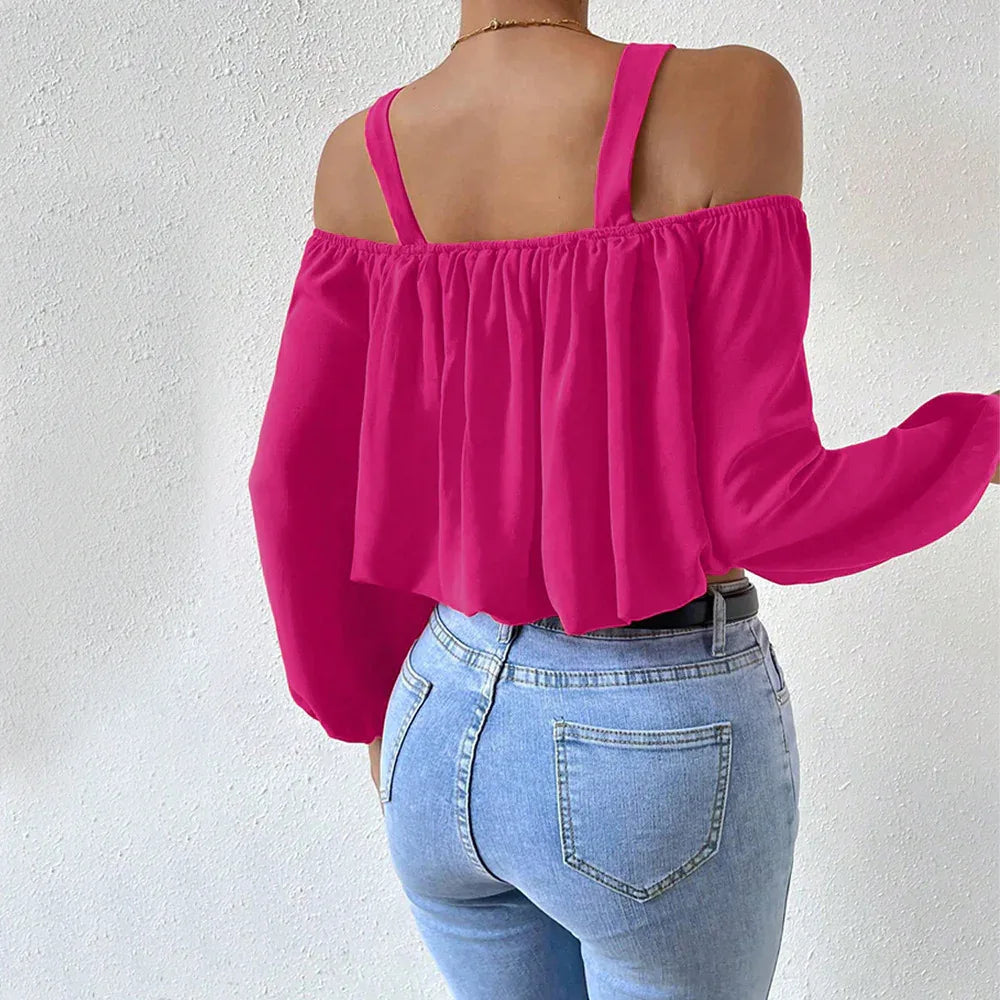 Damen-Cropped-Top mit Laternenärmeln