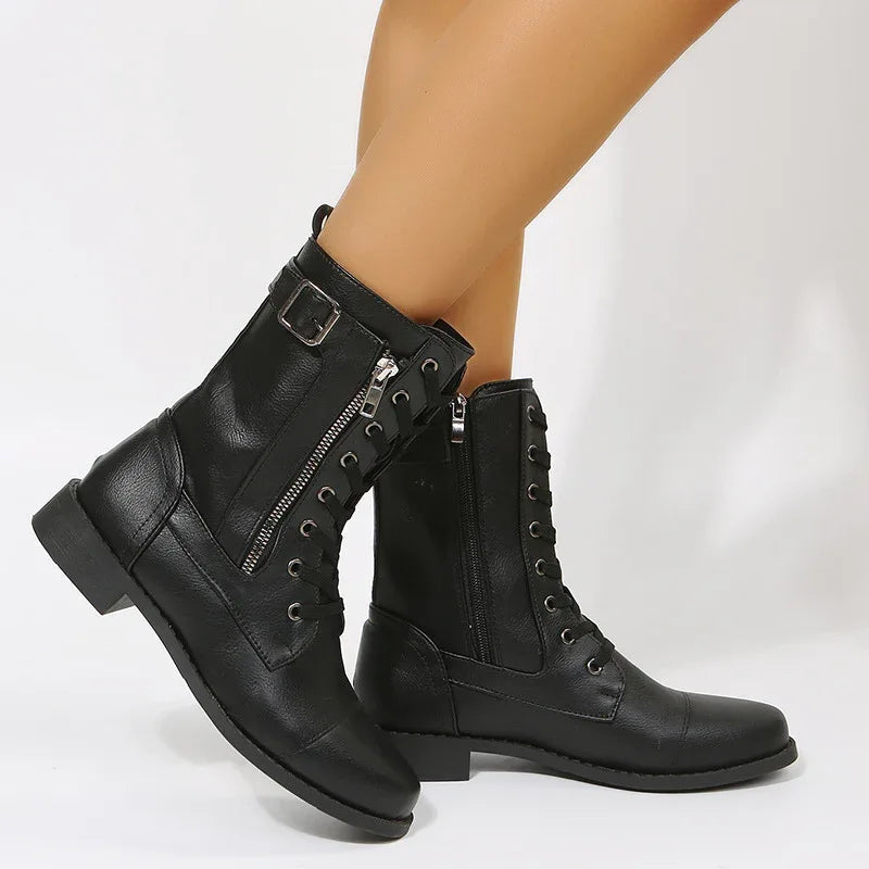 Western Cowboystiefel zum Schnüren mit seitlichem Reißverschluss für Damen