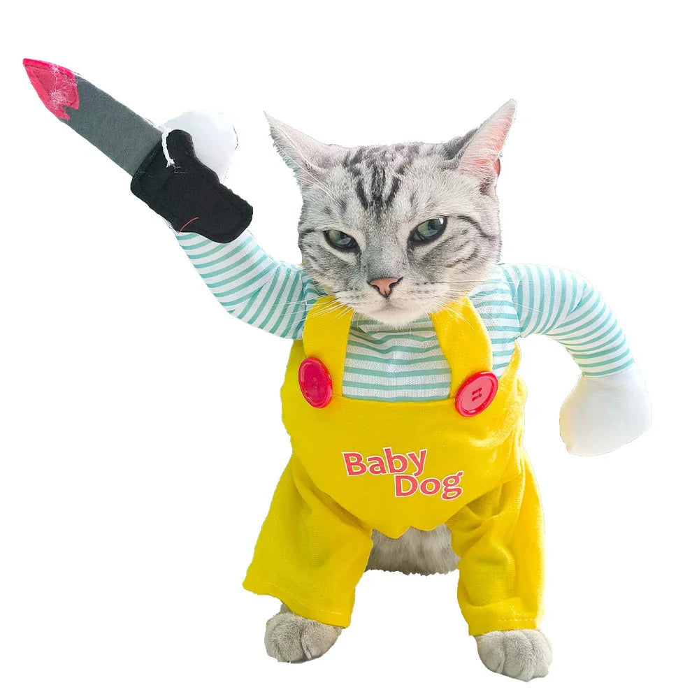 Lustiges kreatives Katzen-Haustier-Messer-Attentäter-Kostüm-Bekleidung