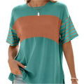 Damen Pullover Rundhals Lässiges Gestreiftes Kontrastfarbenes Kurzarm-T-Shirt