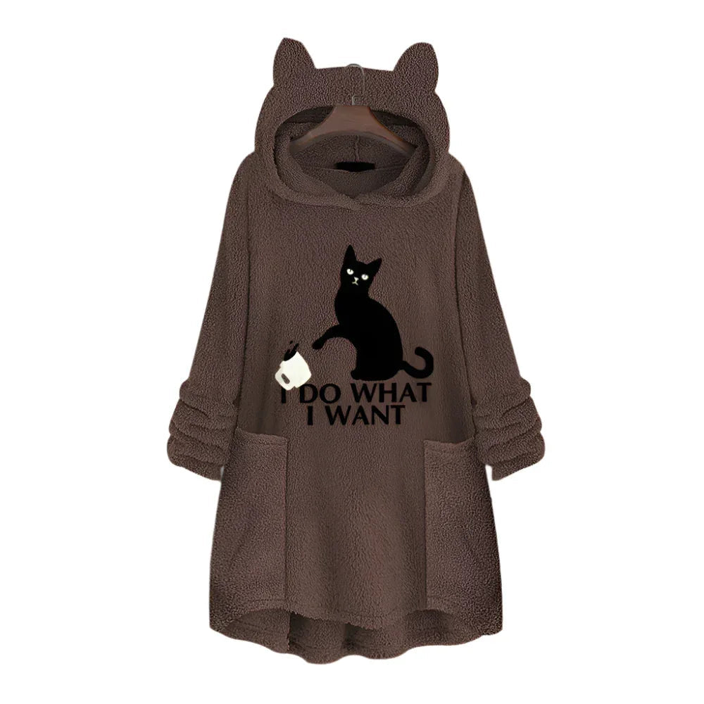 Damen Longpullover mit Katzenmotiv