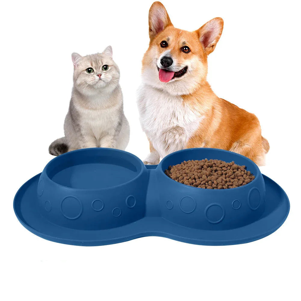 Haustierbedarf rutschfeste wasserdichte Silikon-Wasserfutter-2-in-1-Doppelmatte Haustier Hund Katze Näpfe
