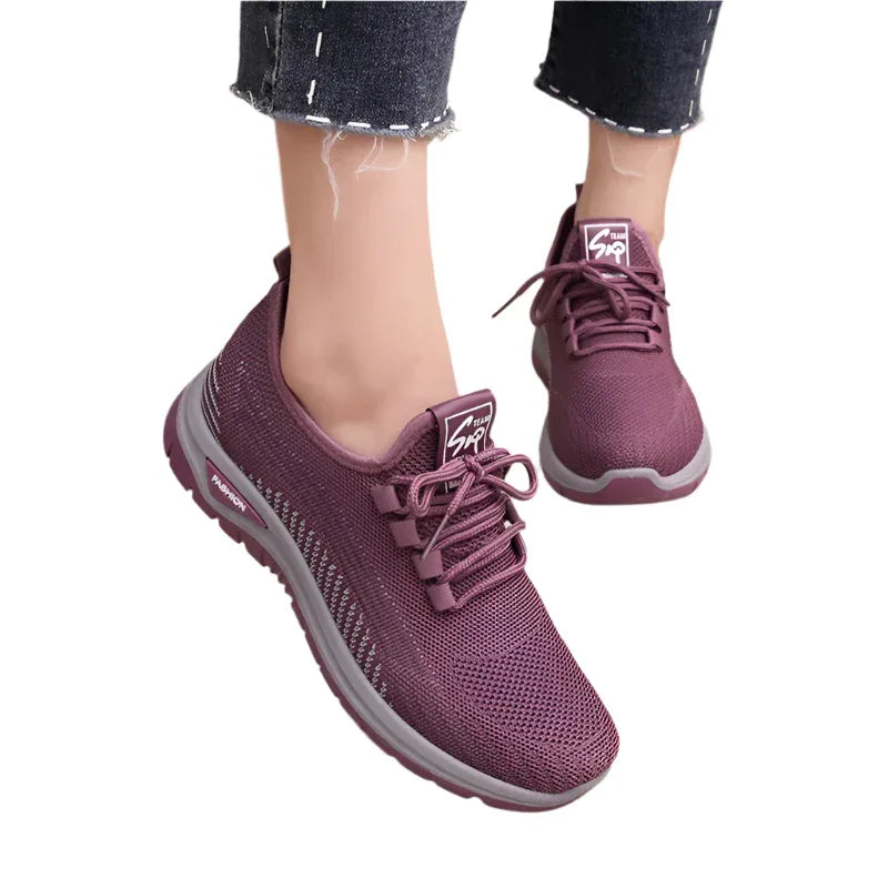 Chaussures pour femmes en maille respirante à bout rond, baskets d'extérieur
