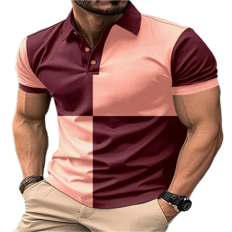 Freizeit Sport Kurzarm Polohemd mit Farbnähten und Umlegekragen Herrenbekleidung