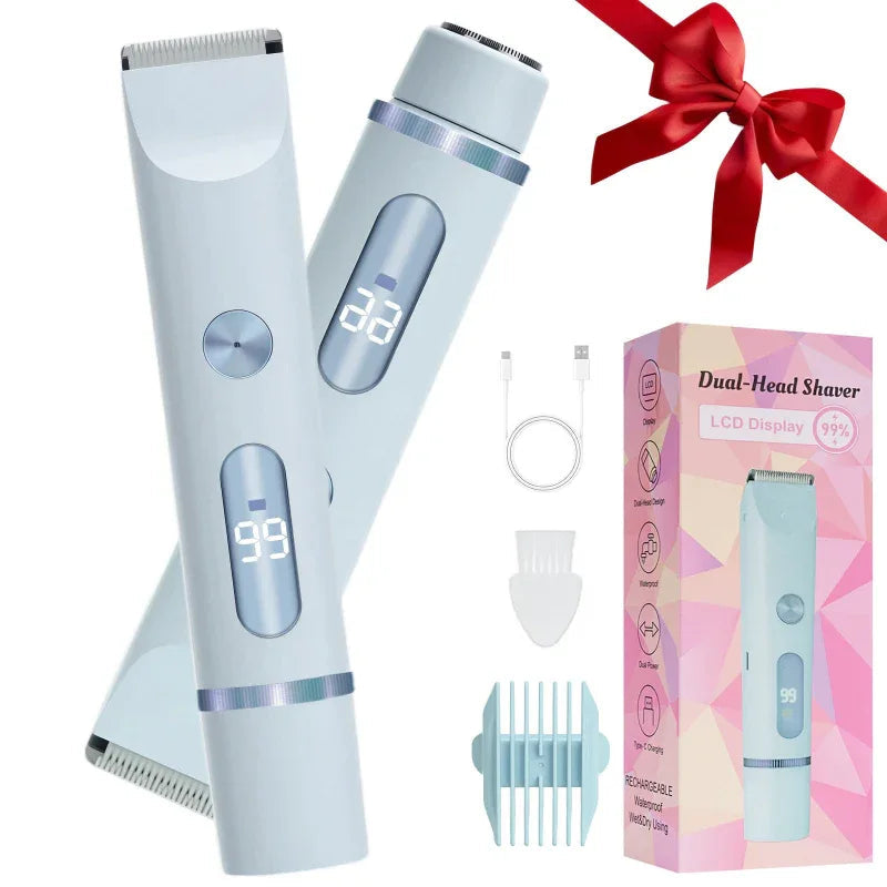 Rasoir corporel électrique polyvalent pour femme, pour aisselles et zones intimes, avec deux têtes