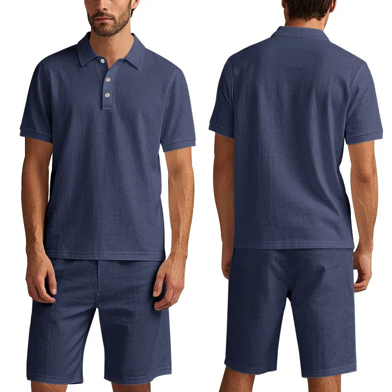 Ensemble de vêtements d'été décontracté en lin ample et respirant pour hommes, comprenant une chemise à manches courtes et un short
