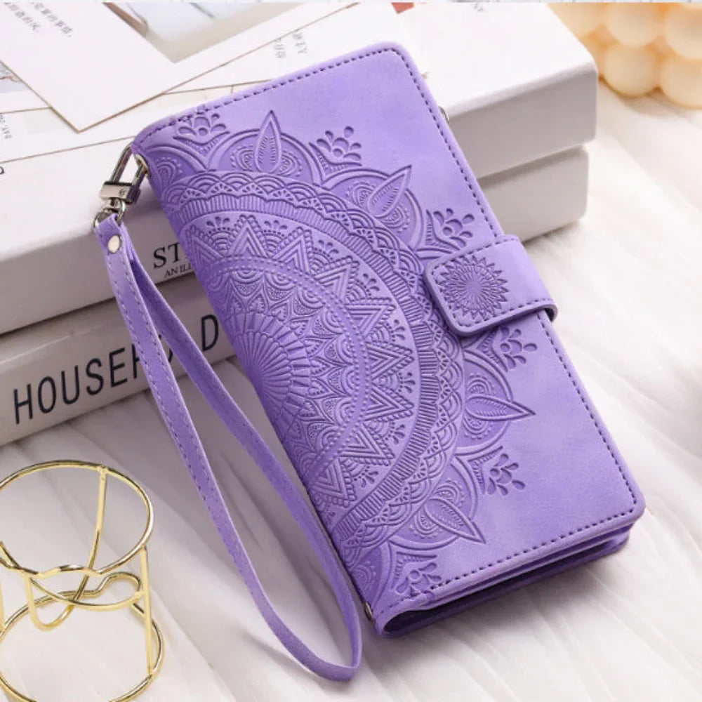 Coque de protection et portefeuille pour téléphone portable en similicuir