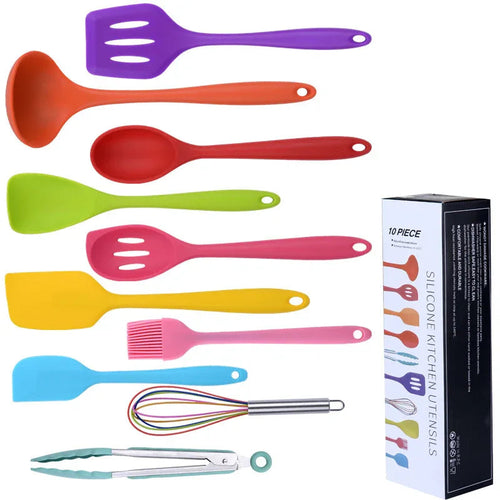 Ensemble d'ustensiles de cuisine 10 pièces en silicone antiadhésif