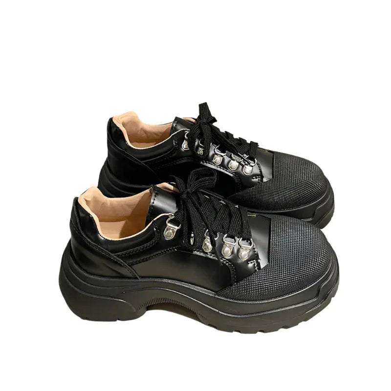Plateau-Lederschuhe Damen Britischer Stil Sneaker