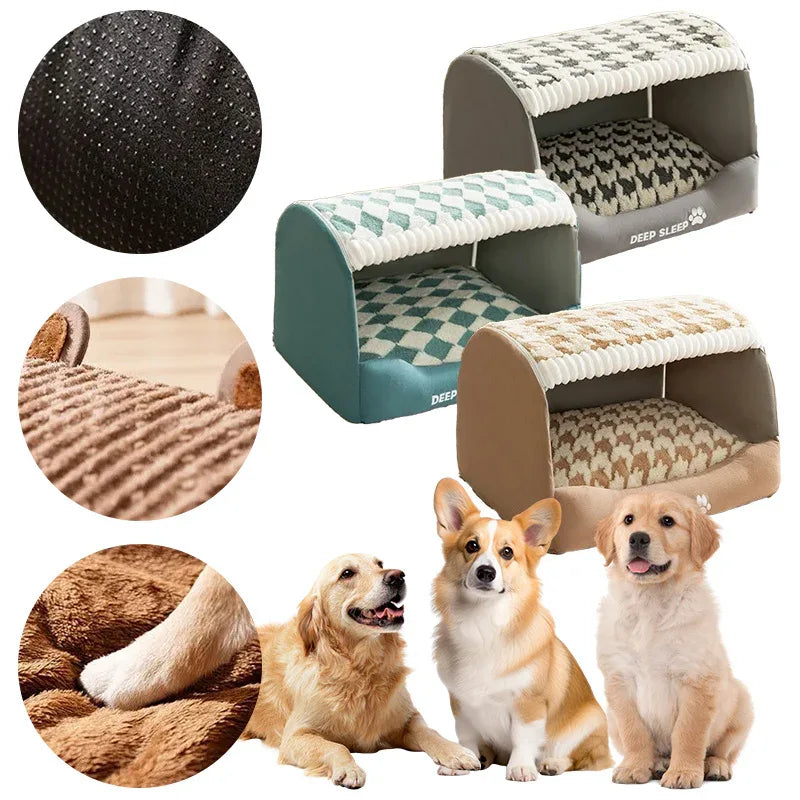 Niche pour chien incurvée en trois dimensions avec toit amovible, nid douillet, canapé-lit clos pour animaux de compagnie