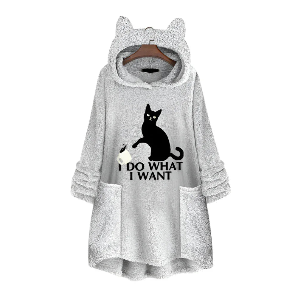 Damen Longpullover mit Katzenmotiv