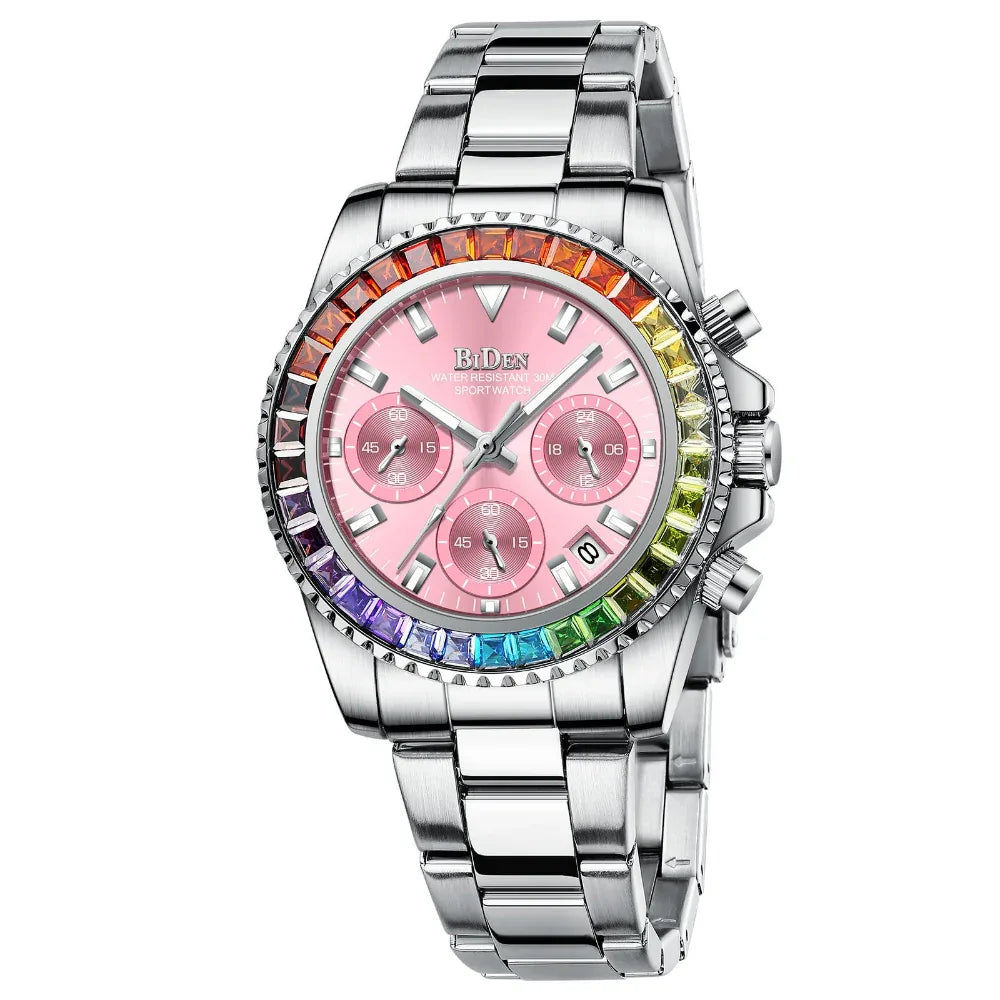 Mode-Stahlband Business Damen Damenuhr mit farbigen Diamanten im Trend