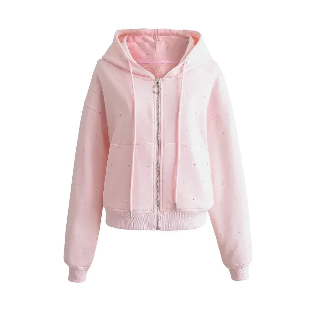 Damen-Hoodie mit Sternen-Strass und Kordelzug