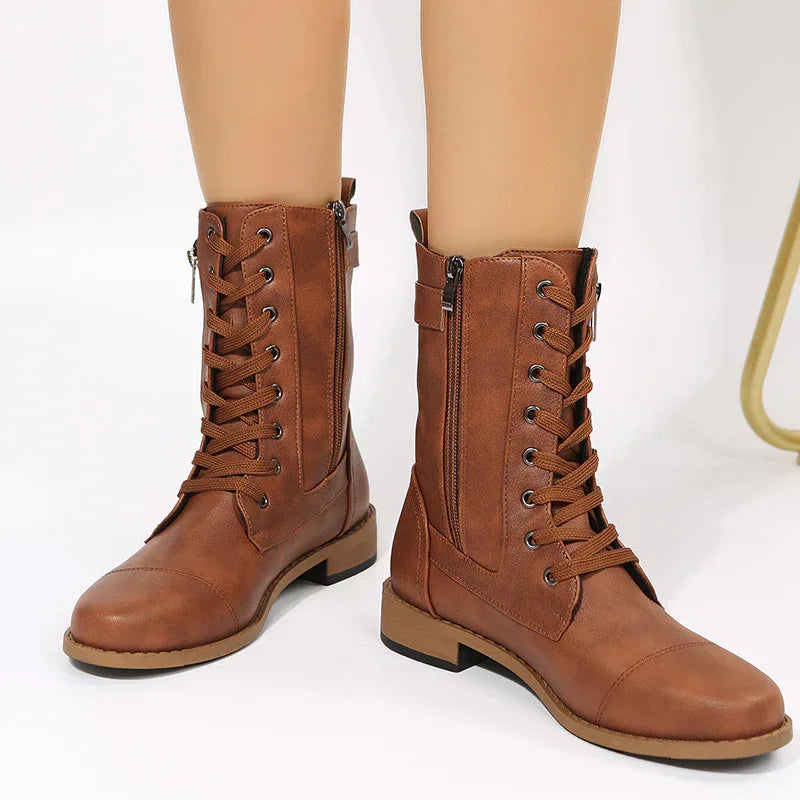 Western Cowboystiefel zum Schnüren mit seitlichem Reißverschluss für Damen