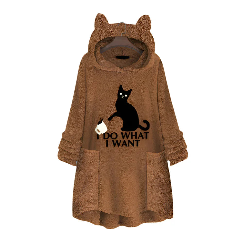 Damen Longpullover mit Katzenmotiv