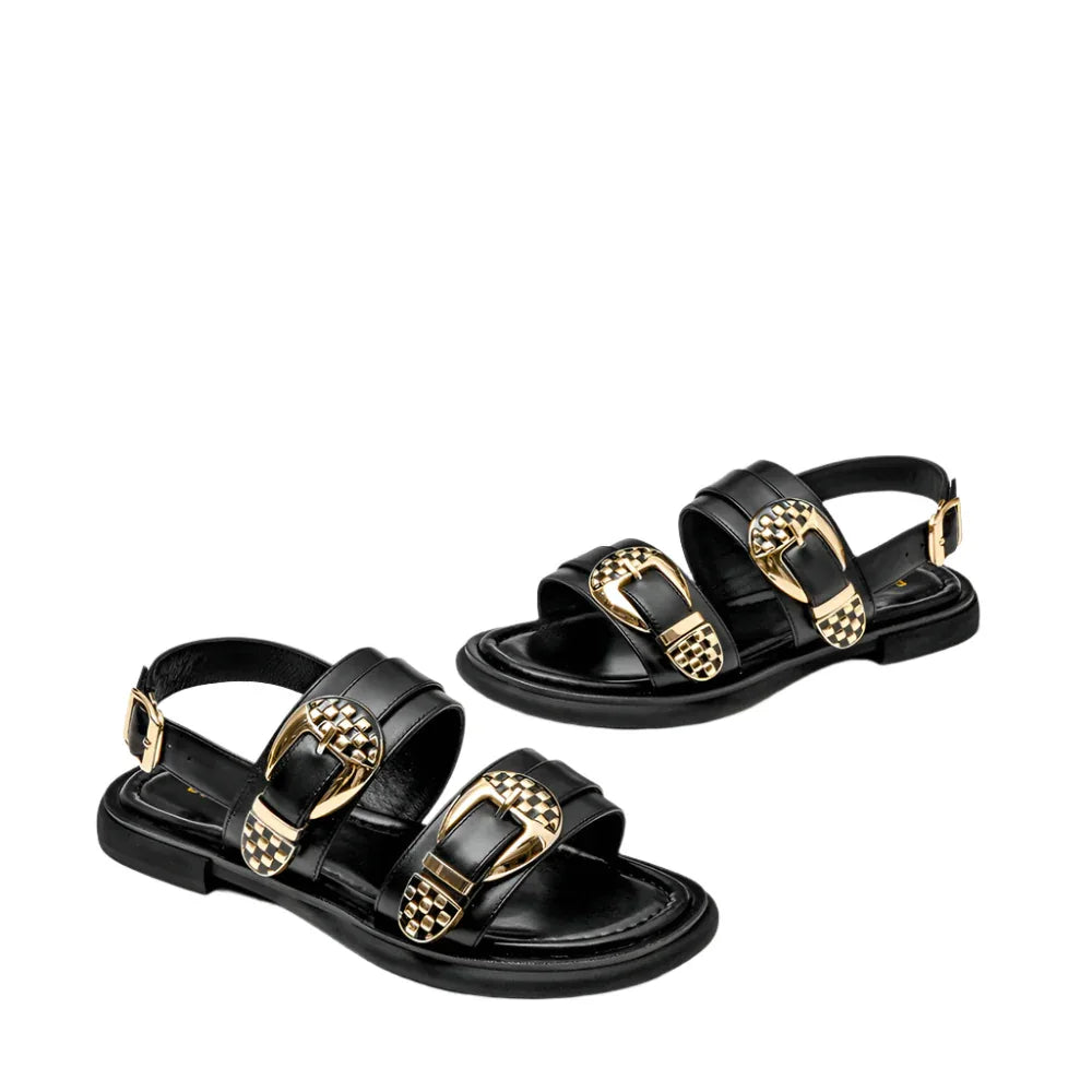 Chaussures d'été pour femmes Sandales plates en cuir de style romain