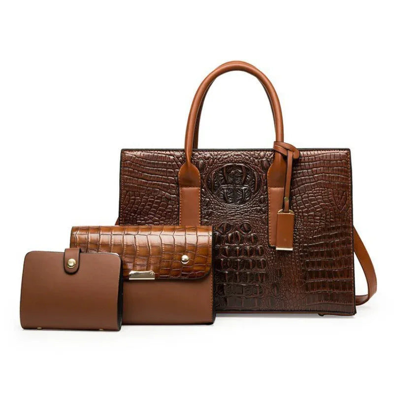 Sac à main pour femme en cuir PU Sac à bandoulière Ensemble de trois pièces