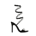11cm Stilettoabsatz, kleiner runder Zeh, Satin-Oberfläche, Strass-High-Heel-Sandalen, Sommer-Nieten
