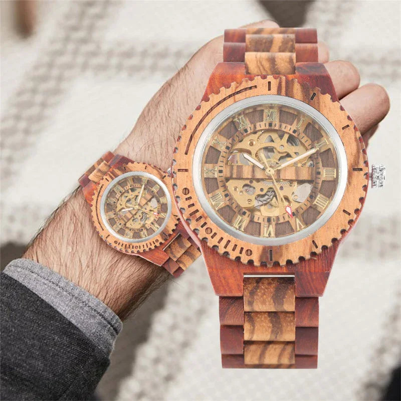 Montre automatique en bois de bambou pour hommes