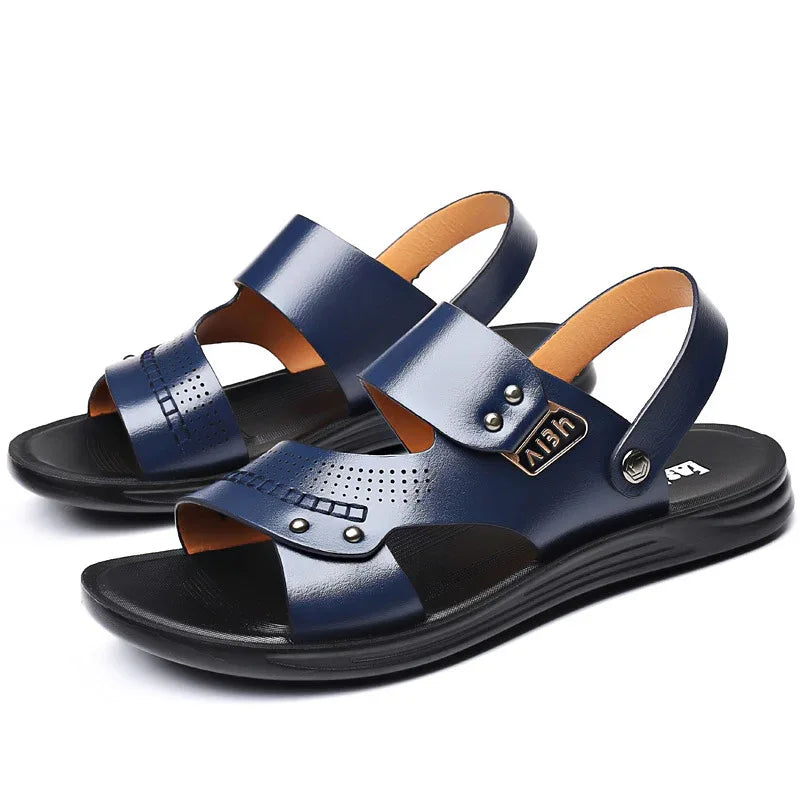 Sandales pour hommes en cuir véritable, résistantes à l'usure, antidérapantes et respirantes