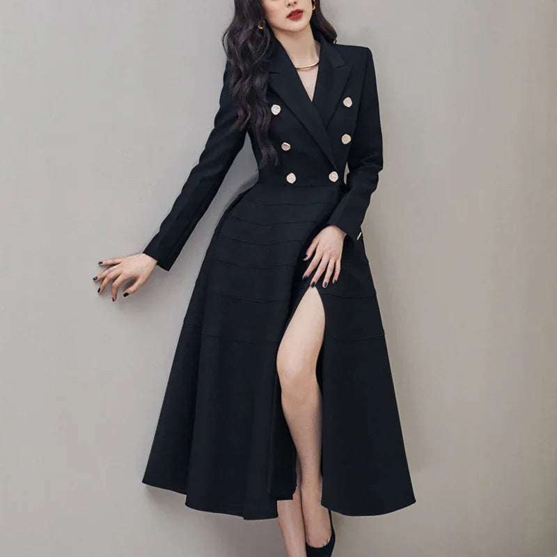 Manteau Femme Boutons Strass Taille Fendue