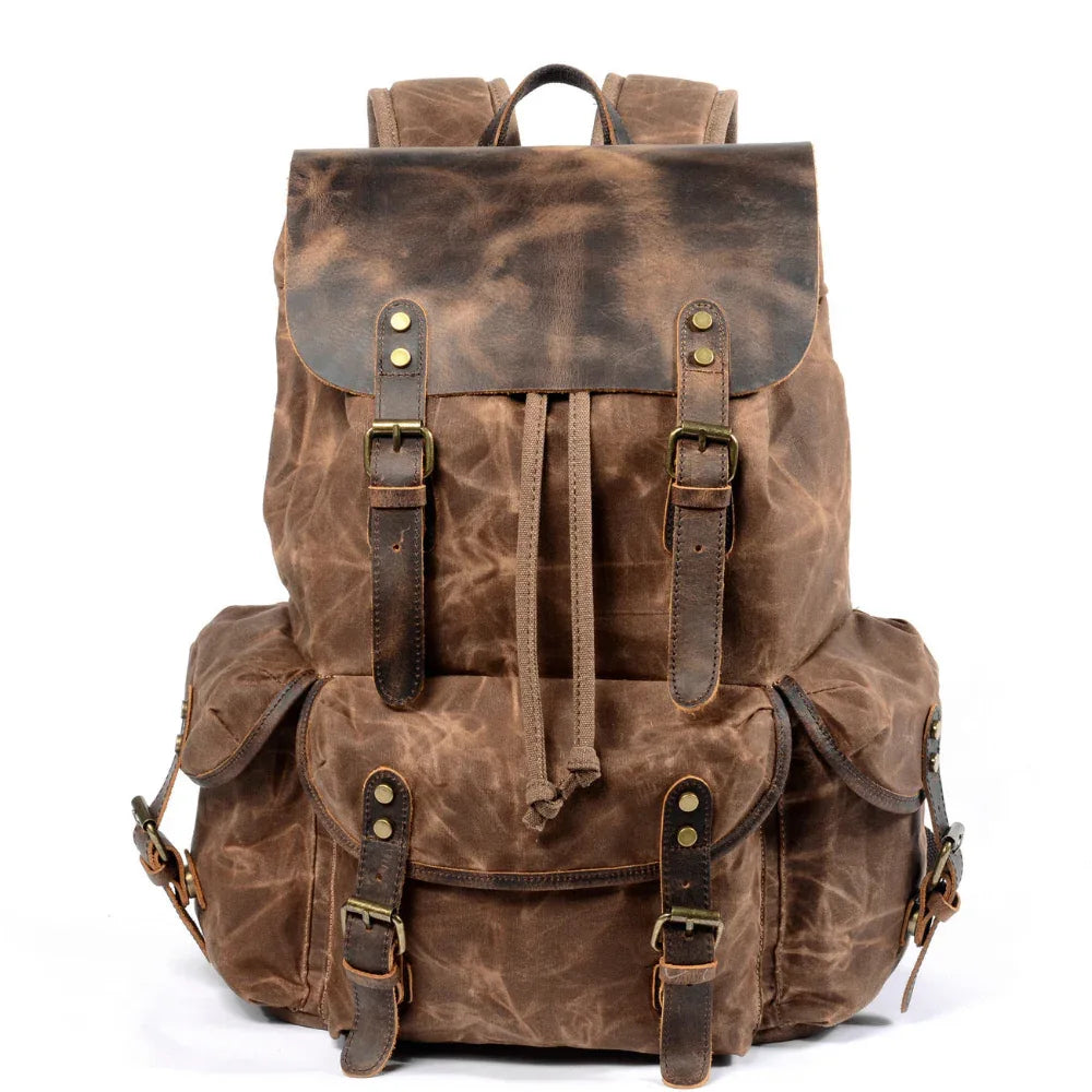 Studenten Rucksack Retro Rucksack Kordelzug Herren Ölwachs Canvas Tasche