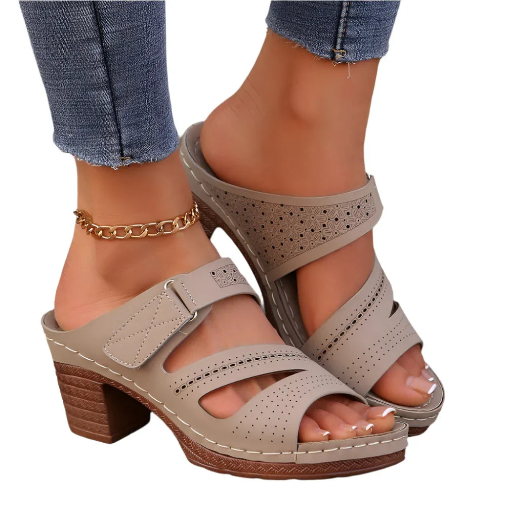 Quadratische Absatz Peep-Toe Sandalen für den Sommer, einfarbig, Freizeitschuhe