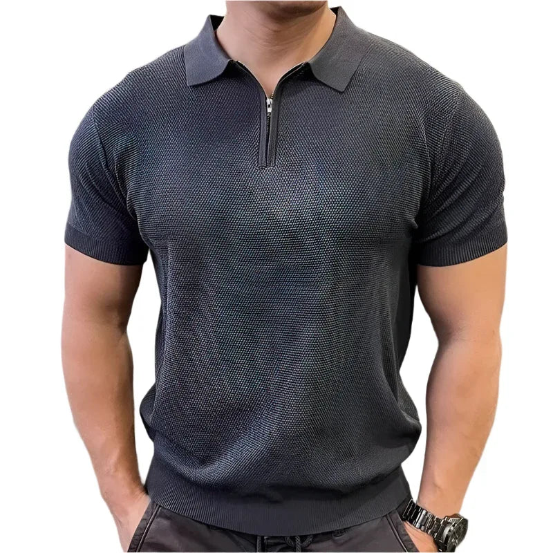 Sommer Herren Casual Sport Reißverschluss Polohemd
