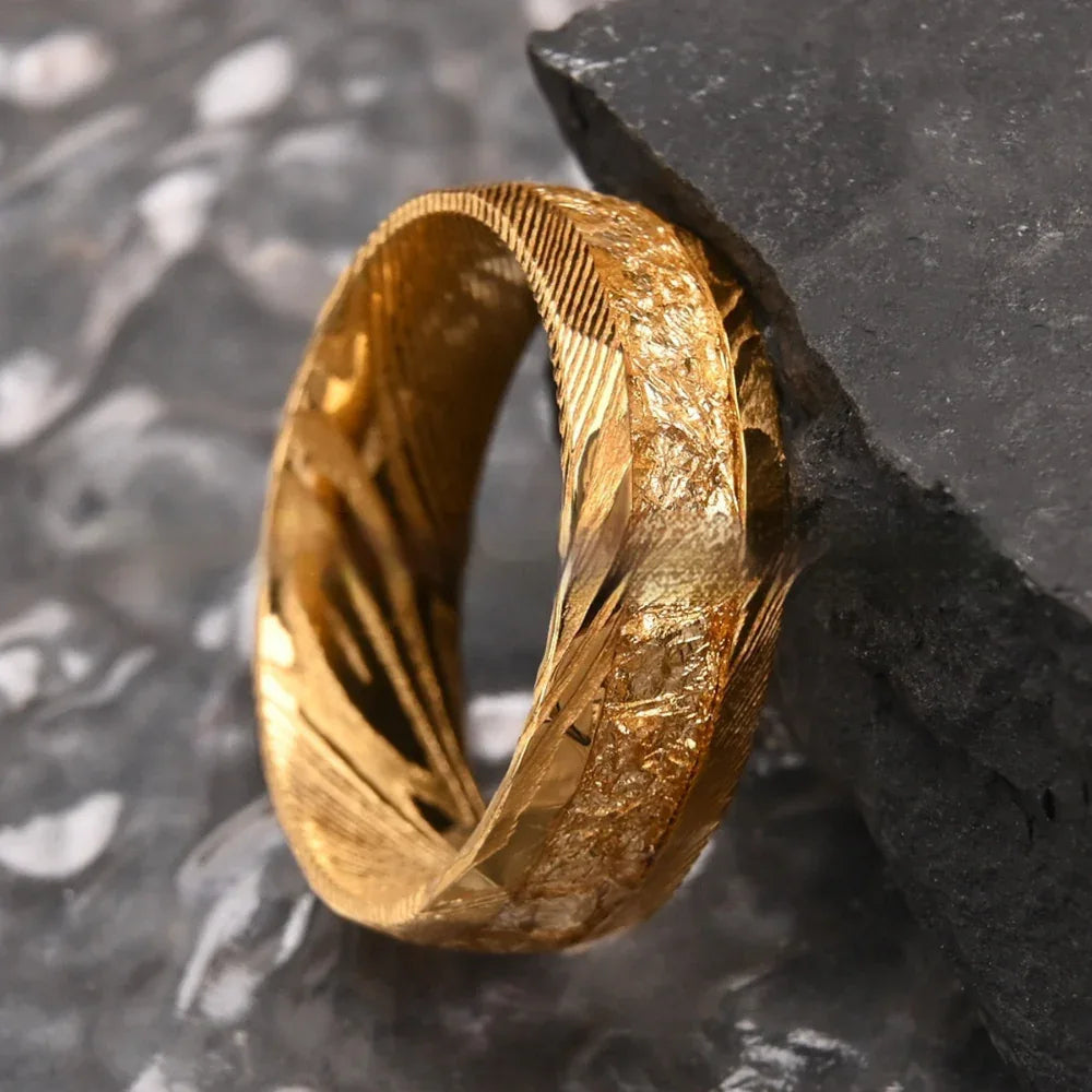 Mittel Inlay Gold Damaststahlring