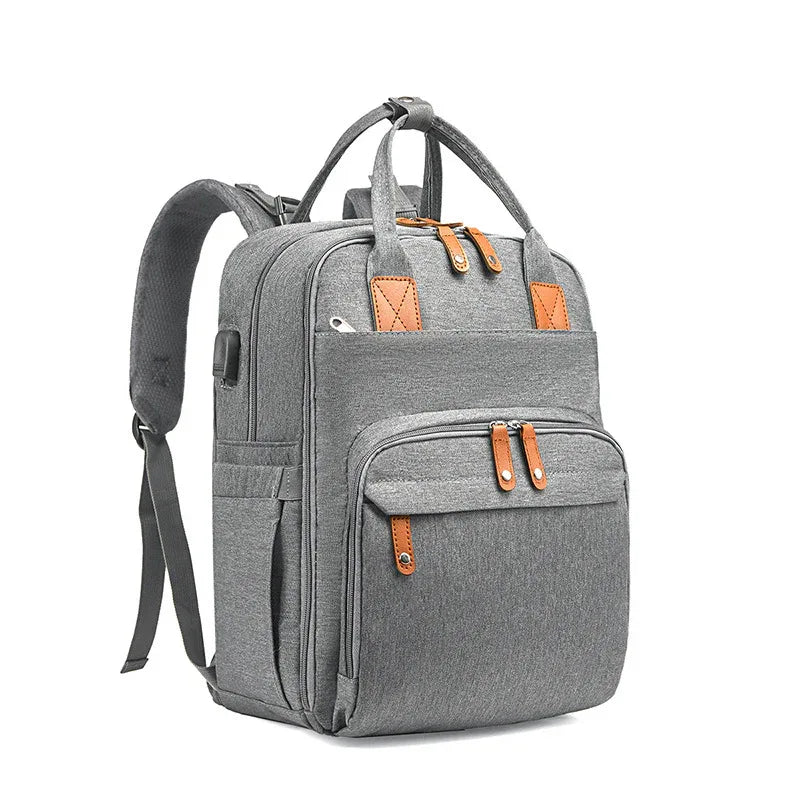 Maternity Unisex Wickeltasche mit USB-Ladeanschluss, isolierten Fächern, großem Fassungsvermögen und tragbarem, faltbarem Babybett